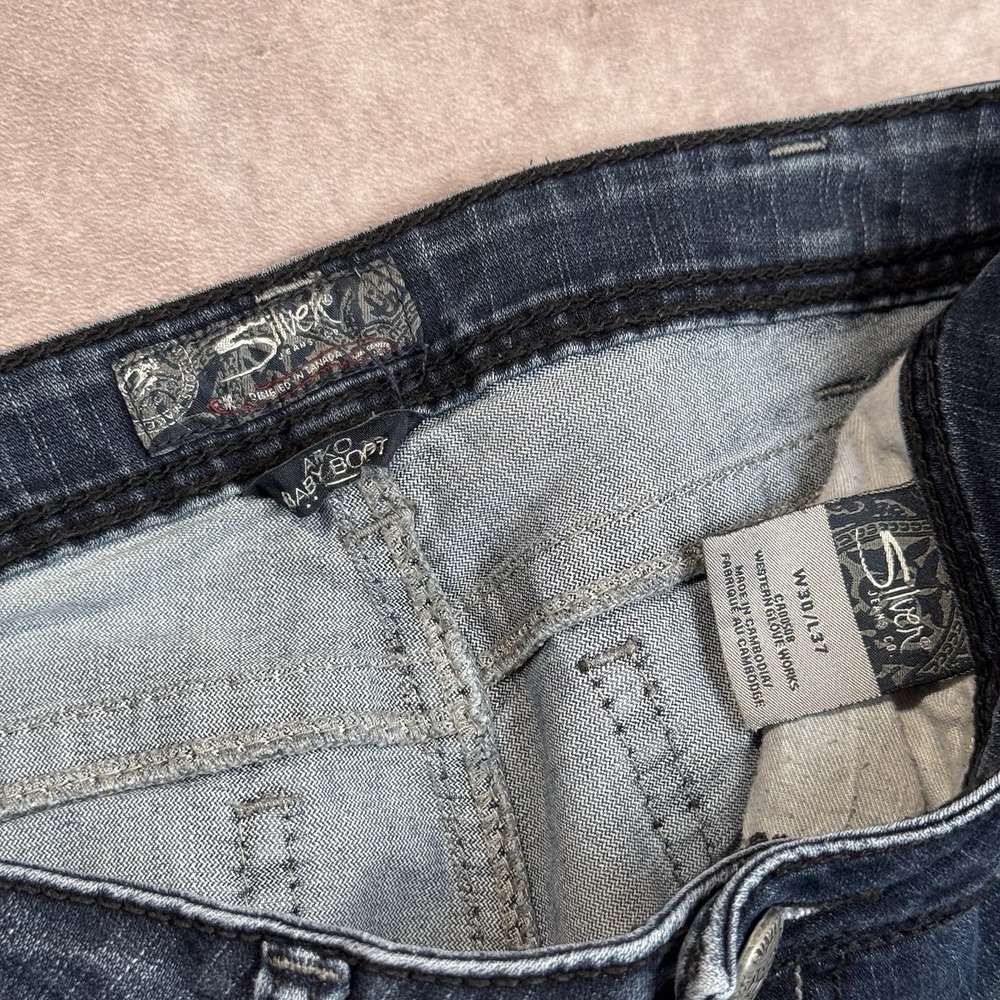 Silver Jeans Womens Size 33x35.5 Aiko Baby Boot Dark Wash Blue Denim Pants Tall - Picture 8 of 14